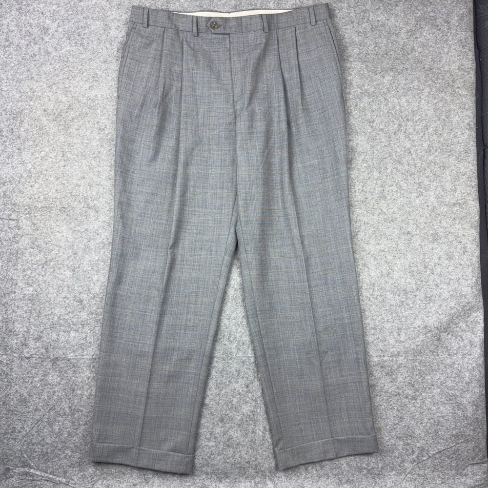 Ralph Lauren Pants Mens 38x30 Gray Plaid Total Comfort Pleated Wool Trousers LRL